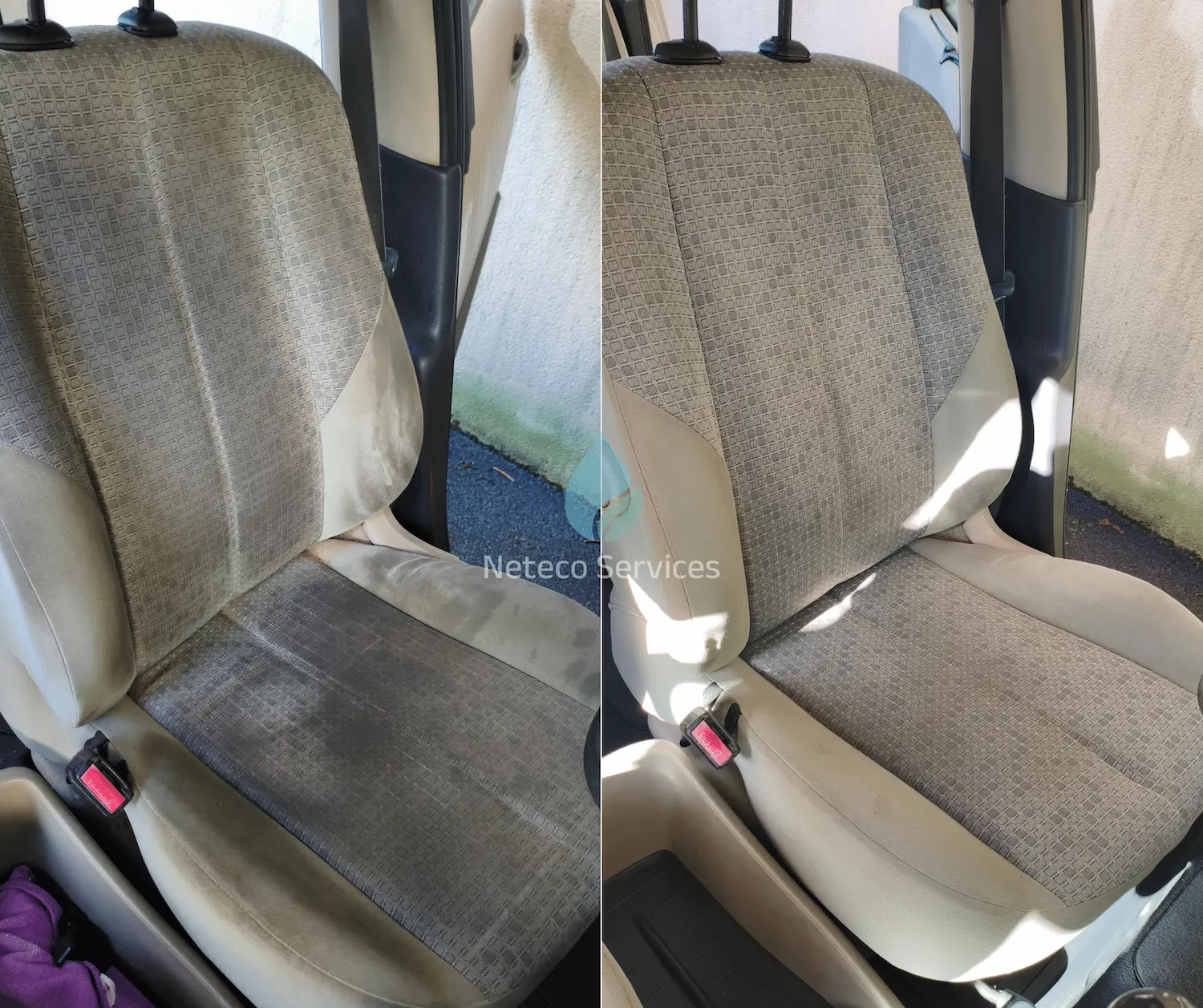 Avant et après le nettoyage d'un siège auto à Nantes
