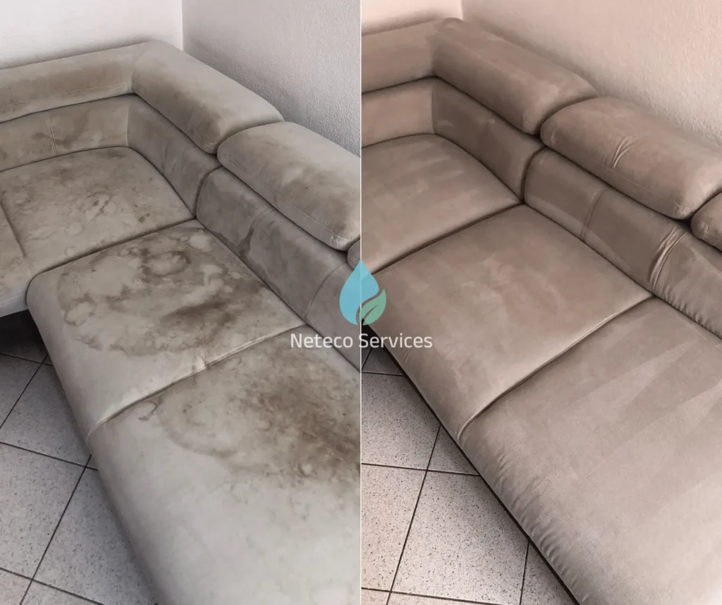 Avant et après nettoyage de canapé à domicile à Nantes