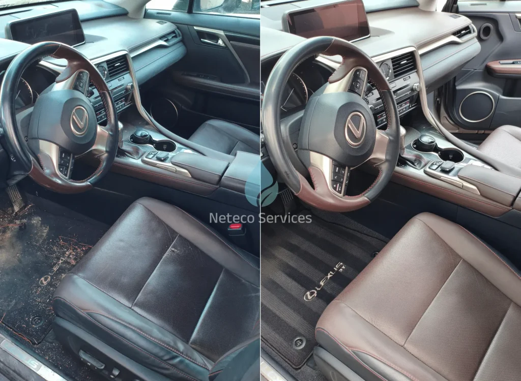 Résultat avant et après un nettoyage premium de véhicule intérieur cuir
